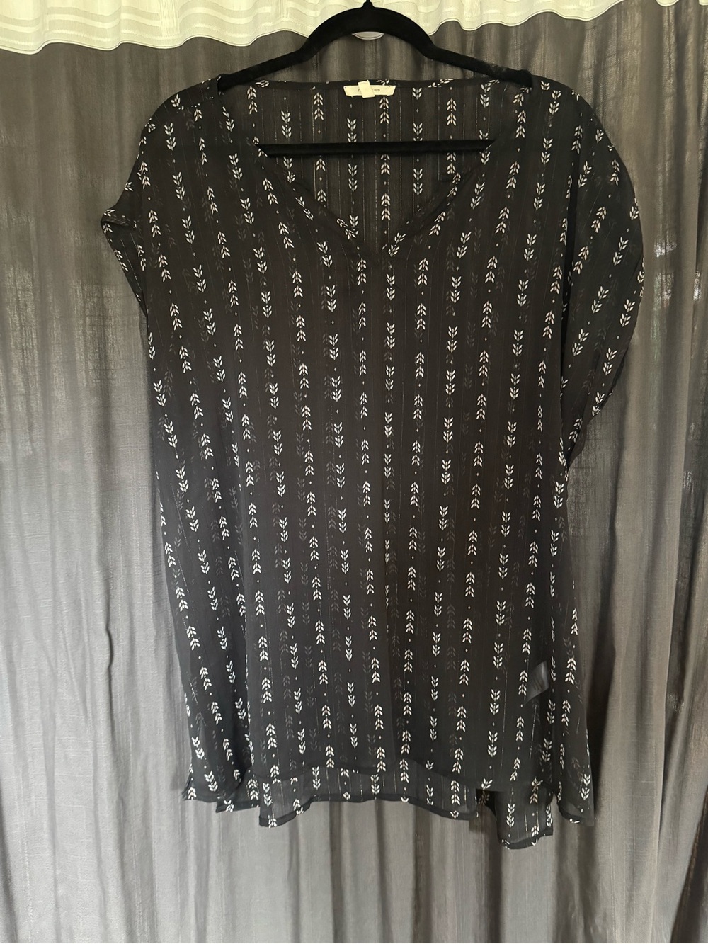 Maurices Black Short-Sleeve V-Neck Blouse with White Chevron Print
